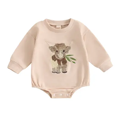 Western Baby Boy Girl Clothes Sweatshirt Romper Cow Print Long Sleeve Bodysuit Oversized Sweater Spring Fall Outfits