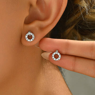 Elegant Brass Clear Cubic Zirconia Circle French Style Stud Earrings for Women Gift