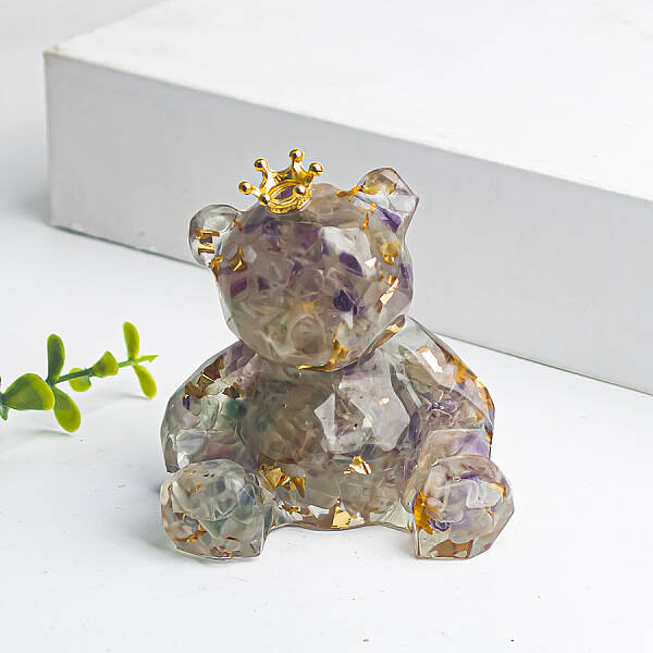 Natural Fluorite Crown Bear Display Decorations