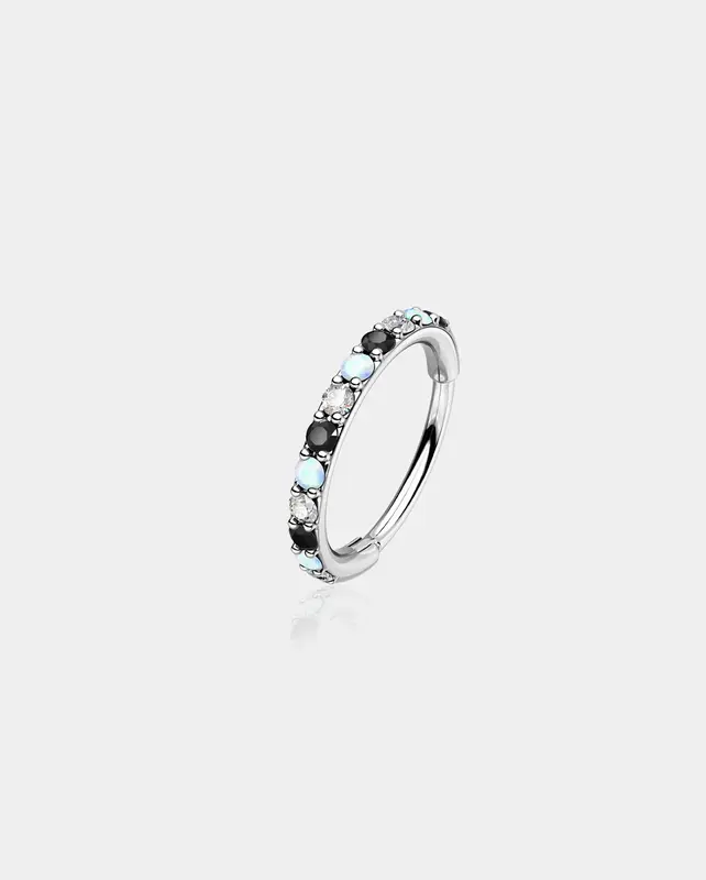 Alternating Opal and CZ Segment Nose Ring - Black / 9mm