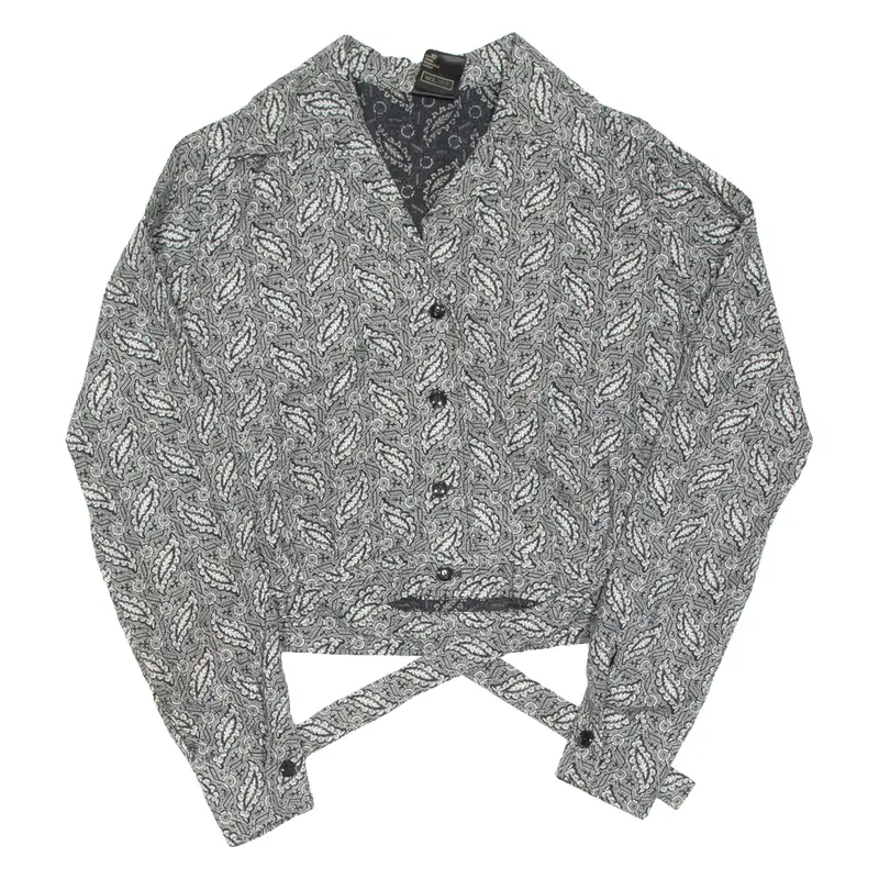 CANDA Womens Printed Blouse Grey V-Neck Long Sleeve Paisley S