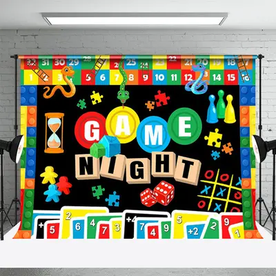 Game Night Colorful Blocks And Uno Dance Backdrop - Aperturee