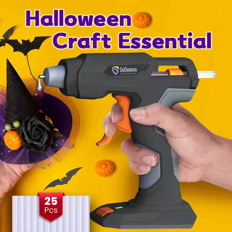 GoGonova Wireless Glue Gun Set with 25 Mini Adhesive Sticks - USB Type-C Rechargeable, Anti-Dripping, Ergonomic Handle, 2Ah U...