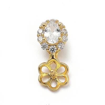 925 Sterling Silver Pave Clear Cubic Zirconia Flower Pendant Bails