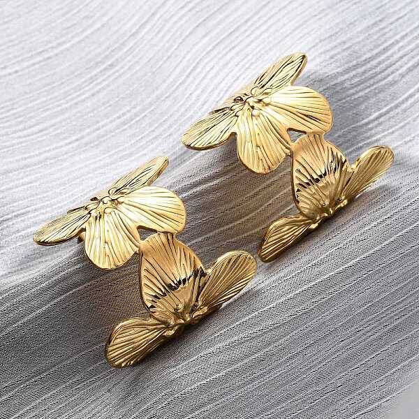 Flower with C-Shaped 304 Stainless Steel Stud Earrings for Women