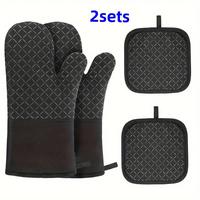 Silicone Heat Insulated Oven Mitts & Pot Holders Set (4 Counts/set), 2 Counts Non-slip Heat Resistant Oven Gloves & 2 Counts ...