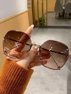 Unisex Minimalist Geometric Sunglasses (1 Pair), Trendy Vintage Rimless Sunglasses for Everyday Use, Fashionable Versatile Ac...