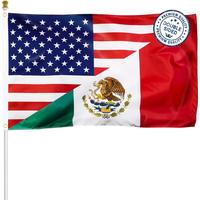 Premium Quality Double Sided American Mexican Flag 3x5 FT Vibrant Print USA Mexico Friendship Combination Heavy Duty Outdoor ...