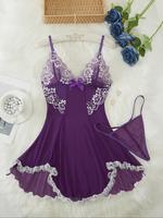 Women's Floral Lace Cami Nightdresses & Thong Two-piece Set, Spaghetti Strap Nightdresses & Panty, Lingerie Set for Women, N...