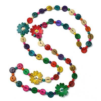 Dyed Natural Coconut Flower & Flat Round Beaded Necklaces