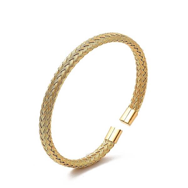 304 Stainless Steel Flat Mesh Chain Shape Open Cuff Bangle for Women
