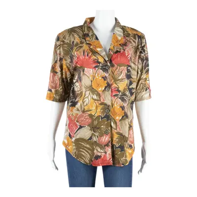 Womens Printed Blouse Brown V-Neck Floral L