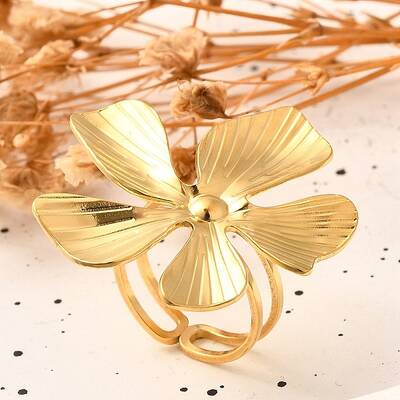 Flower Stainless Steel Open Cuff Ring for Women