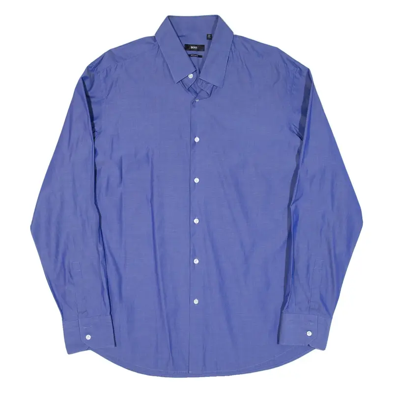 BOSS Mens Plain Shirt Blue Long Sleeve L