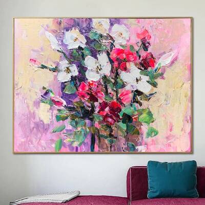 Large Original Abstract Flowers Painting On Canvas Colorful Floral FIne Art Textured Painting Acrylic Oil Painting | FLORAL R...