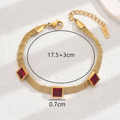 Elegant Stainless Steel Glass Wide Cuff Bracelet for Women