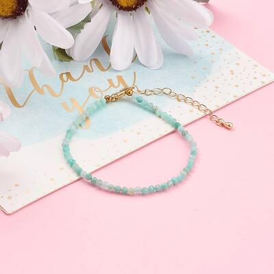 Faceted Natural Amazonite Beaded Bracelets for Women