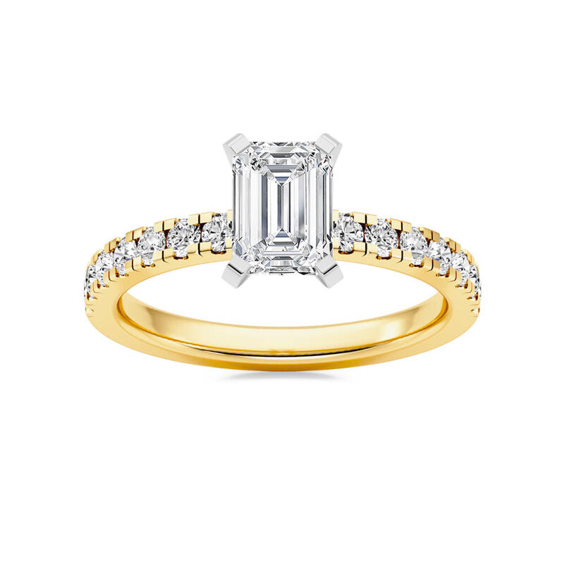 Troy Two Tone Emerald Cut Lab Grown Diamond Engagement Ring | 18K Yellow Gold 1 3/8 CT. TW.