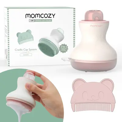 Momcozy﻿ Innovative Cradle Cap Brush with Pump, 2-in-1 Baby Cradle Cap Brush with Bubbler, Newborn Cradle Cap System, Baby ...