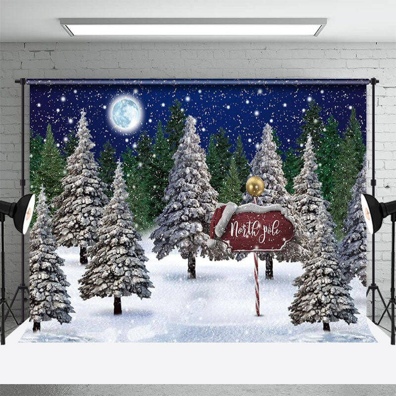 North Pole Night Forest Landscape Winter Backdrop - Aperturee