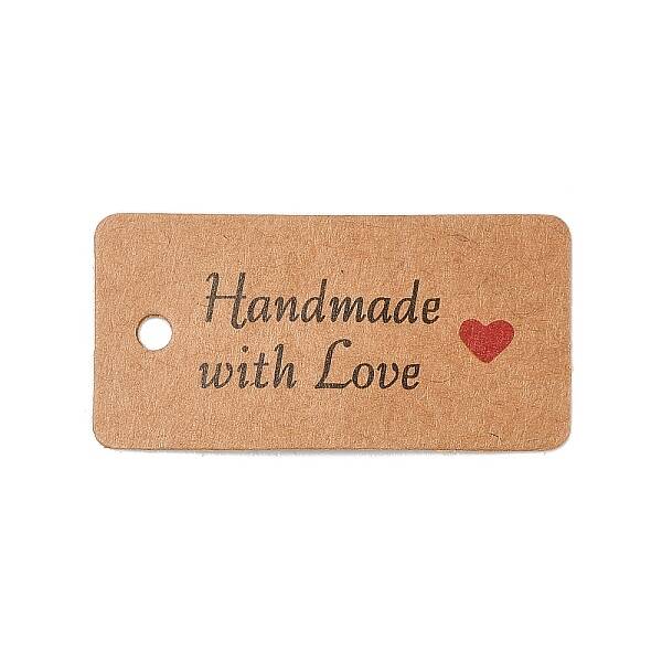 100Pcs Kraft Paper Word Handmade with Love Printed Gift Tags