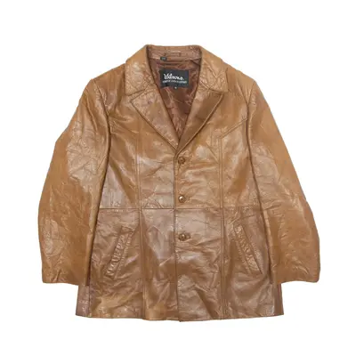 WILSONS Overcoat Leather Jacket Brown 80s Mens L