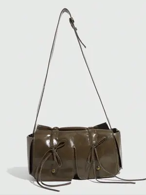 Women's Bowknot Design Ruched Shoulder Bag, Summer Fashionable Plain Color Crossbody Bag with Adjustable Strap, Simple All-ma...