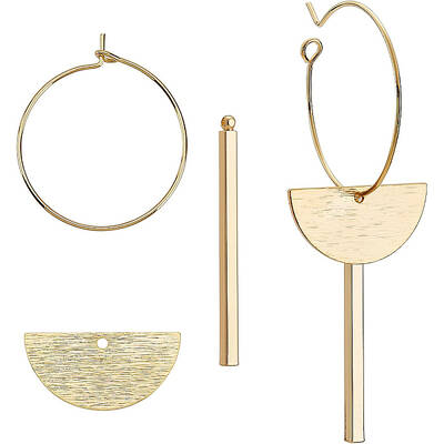 BENECREAT 24Pcs Half Round Geometric Brass Charm Pendant 18K Gold Plated Cuboid Charm with Hoop Earring Findings for DIY Earr...