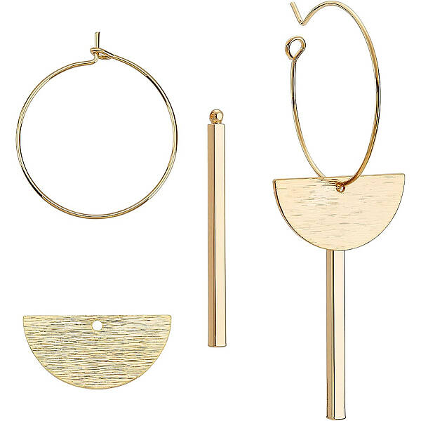 BENECREAT 24Pcs Half Round Geometric Brass Charm Pendant 18K Gold Plated Cuboid Charm with Hoop Earring Findings for DIY Earr...