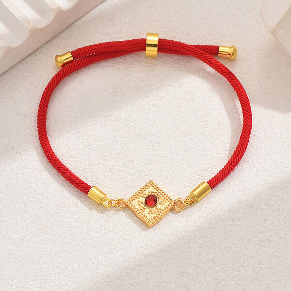 Vintage Ethnic Style Adjustable Round Cord Silder Bracelets with Brass Rhinestone Link for WomenLink for Women