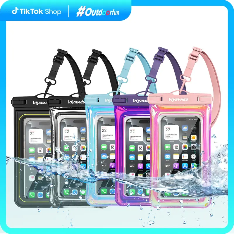 Viyawise Outdoorfun Waterproof Phone Pouch - IPX8 Certified & Floatable Design | 5 Holographic Colors | Fits Most Smartphones...