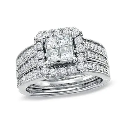 14K White Gold 2 to 5.5 CT. T.W Princess Cut Moissanite Bridal Set