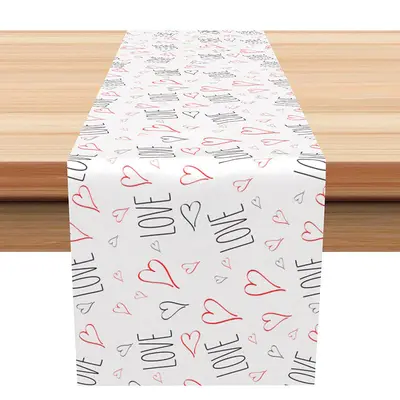 Black Red Love Hearts Valentines Day Table Runner - Aperturee