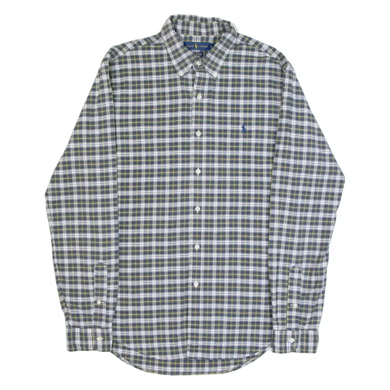 RALPH LAUREN Slim Fit Mens Shirt Blue Plaid Long Sleeve L