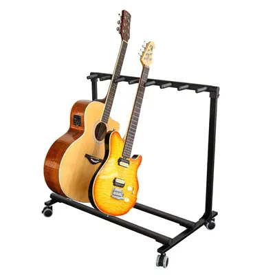 Garvee Multi Guitar Stand Rack with Wheels 7 Holders Foldable Display Rack with No-Slip Rubber Padding Guitar Storage Rack fo...