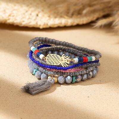 Bohemian Vacation Style Glass Beaded Charms Bracelets Set for Women