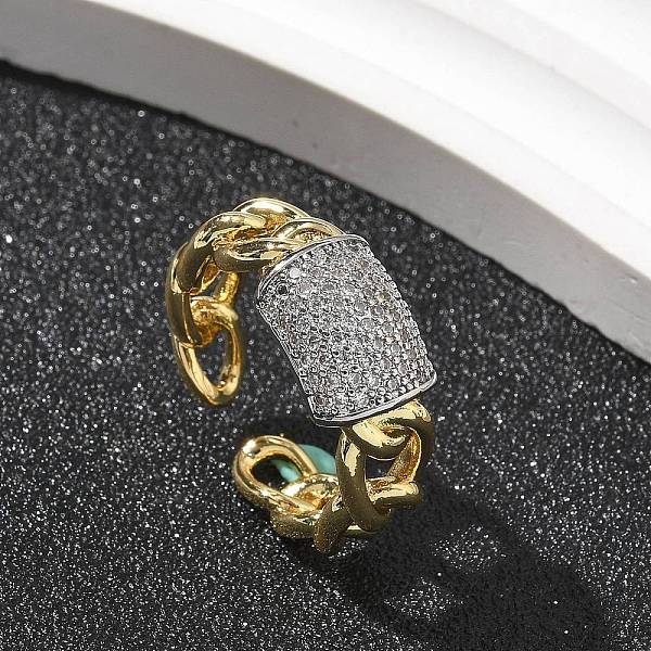 Brass Micro Pave Clear Cubic Zirconia Cuff Finger Rings for Women