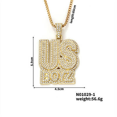 Hip-hop style Street Dance Alloy Crystal Rhinestone Alphabet US BOYZ Pendant Necklaces