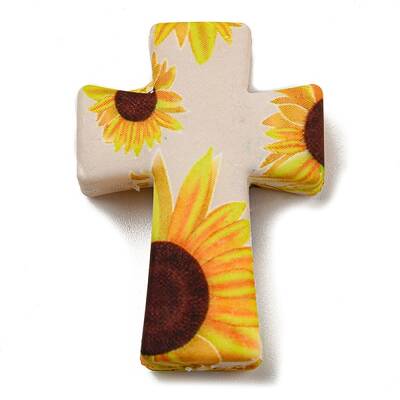 Cross with Flower Silicone Focal Beads
