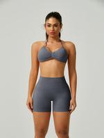 Women's Solid Crop Sports Bra & High Waist Shorts Set, Sporty Casual Breathable Comfortable Seamless Two-Piece Outfits for Yo...