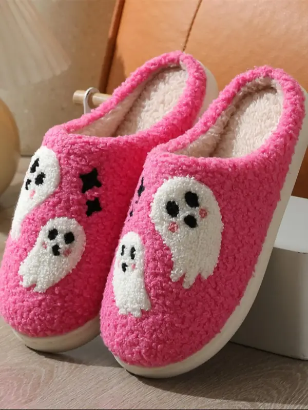 Women's Cute Cartoon Design Plush Slippers, Casual Soft Comfortable Fluffy Home Slippers, Warm Slippers for Indoor & Outdoor ...