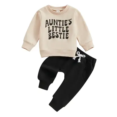 Toddler Baby Boy Girl Clothes Aunties Little Bestie Sweatshirt Top Jogger Pants Set 2Pcs Fall Winter Outfits Set