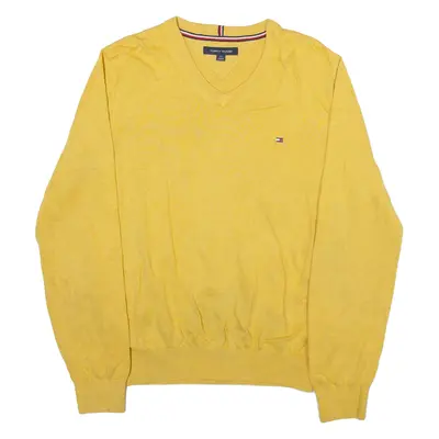 TOMMY HILFIGER Mens Jumper Yellow V-Neck Tight Knit S