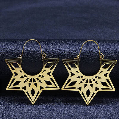 304 Stainless Steel Hollow Star Hoop Earrings