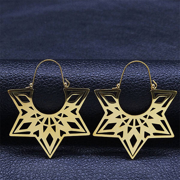 304 Stainless Steel Hollow Star Hoop Earrings