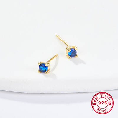 Golden Sterling Silver Micro Pave Cubic Zirconia Stud Earring