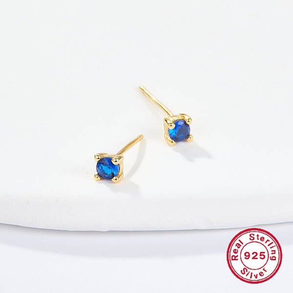 Golden Sterling Silver Micro Pave Cubic Zirconia Stud Earring