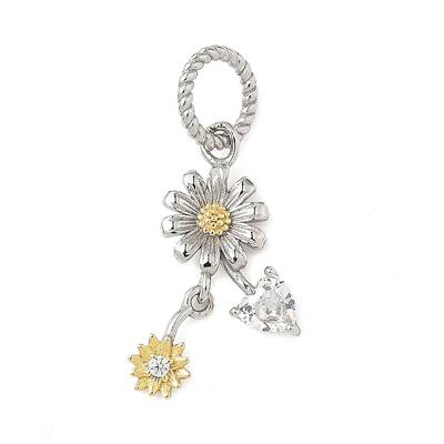 925 Sterling Silver Pave Clear Cubic Zirconia Flower Pendants