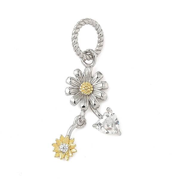 925 Sterling Silver Pave Clear Cubic Zirconia Flower Pendants