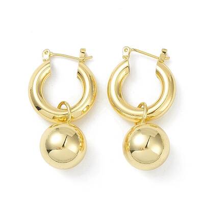 Brass Round Ball Dangle Hoop Earrings for Women